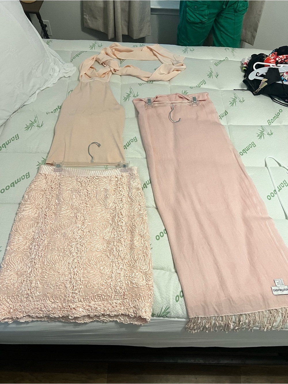 Women’s Light Pink set with textured Skirt, halter top and shawl